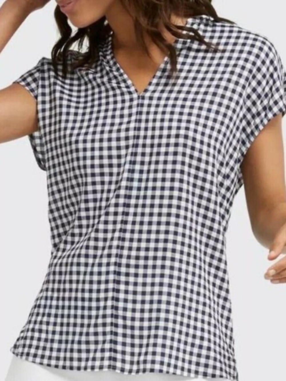 Draper James Gingham V-Neck Cap Sleeve Top Blouse Size Small Navy White